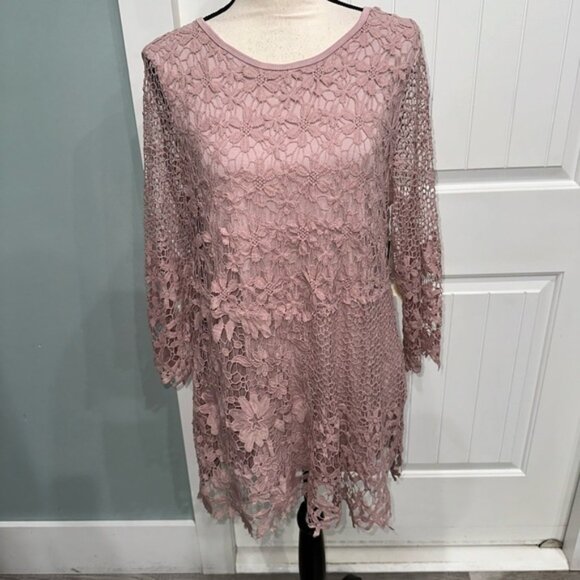 Ali Miles Mauve Pink Lace tunic top size medium - Picture 1 of 7